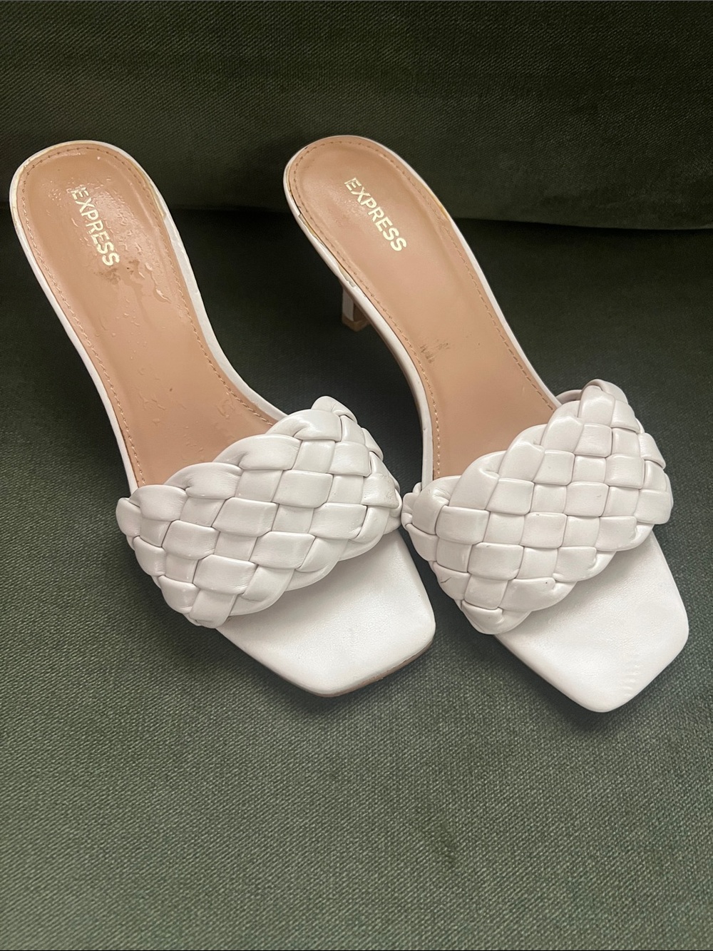 Express White Braided square toe Slide Mules